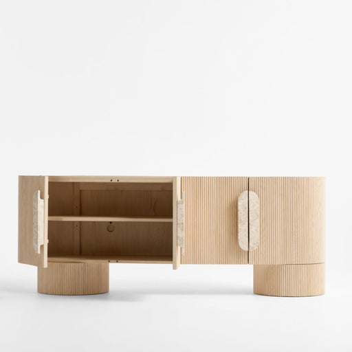 Kahn 75" Ribbed Whitewashed Ash Wood Storage Media Console