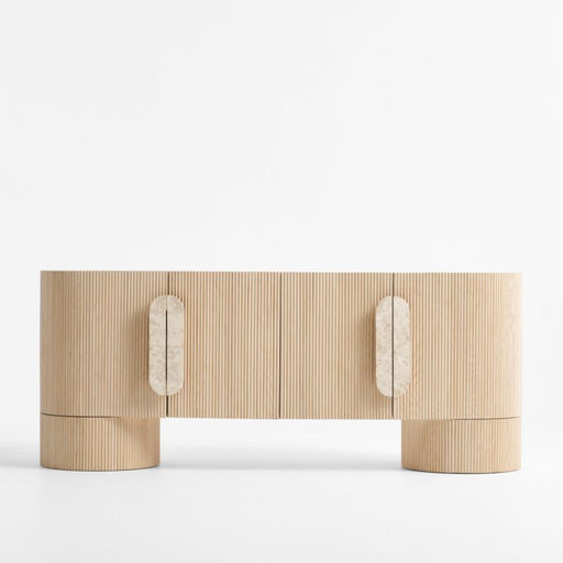 Kahn 75" Ribbed Whitewashed Ash Wood Storage Media Console