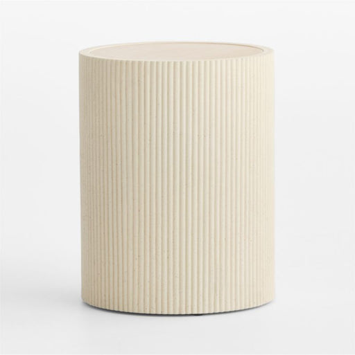 Kahn Cream Ribbed Concrete and Oak Wood 18" Side Table