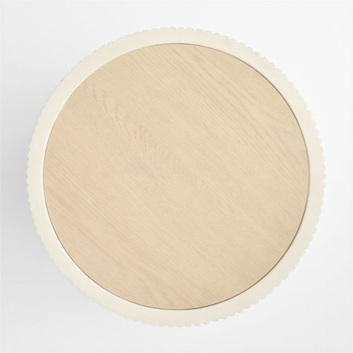 Kahn Cream Ribbed Concrete and Oak Wood 18" Side Table