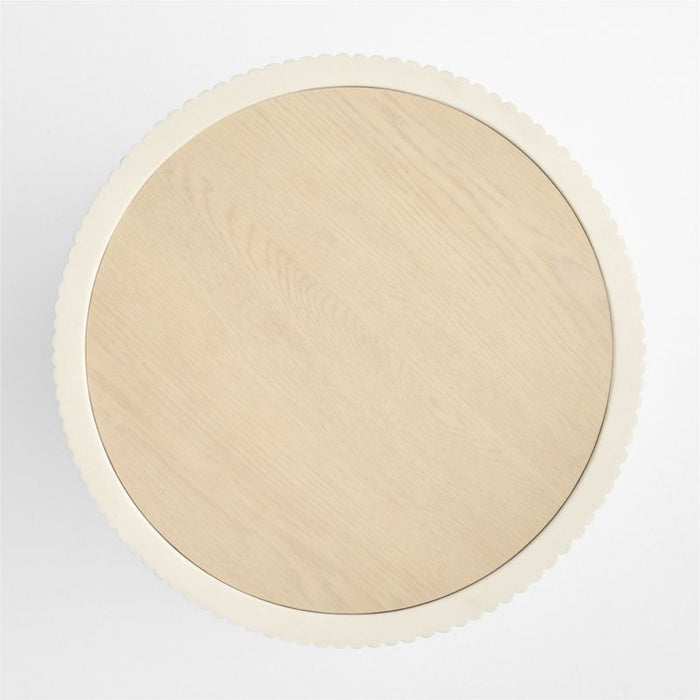 Kahn Cream Ribbed Concrete and Oak Wood 18" Side Table