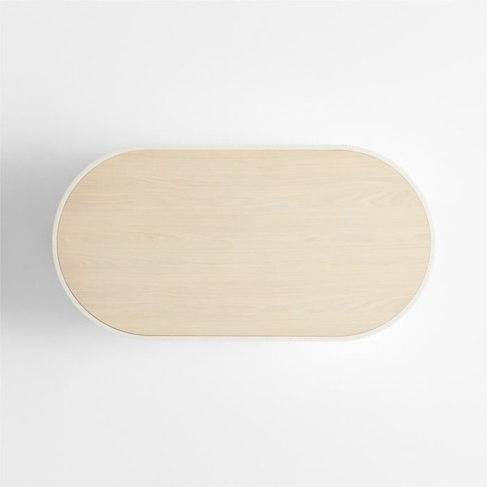 Kahn Off-White Concrete and Oak Wood Ribbed 62" Oval Coffee Table