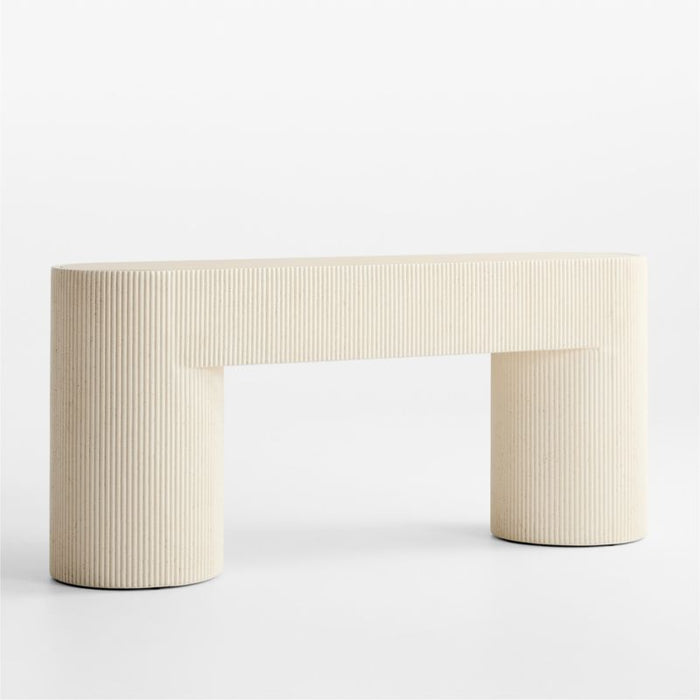 Kahn Off-White Concrete and Oak Wood Ribbed 72" Console Table