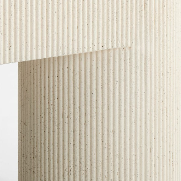 Kahn Off-White Concrete and Oak Wood Ribbed 72" Console Table