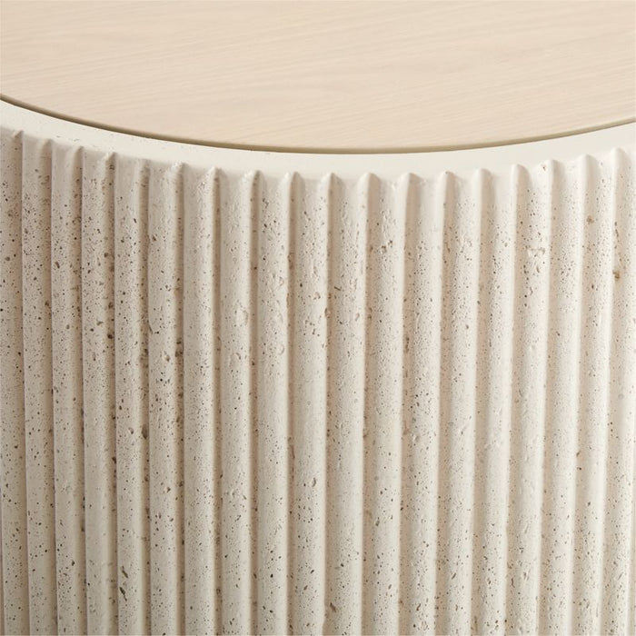 Kahn Off-White Concrete and Oak Wood Ribbed 72" Console Table