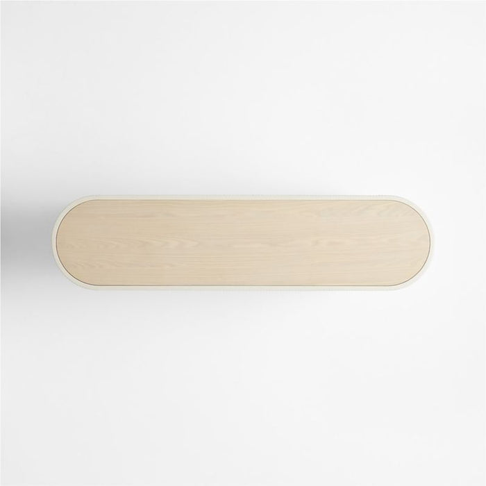 Kahn Off-White Concrete and Oak Wood Ribbed 72" Console Table