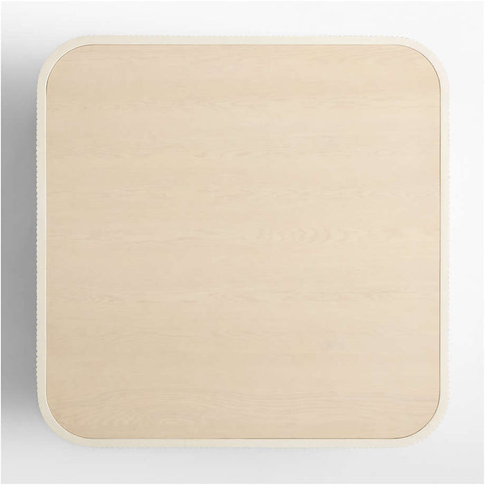 Kahn Cream Ribbed Concrete and Oak Wood 44" Rounded Square Coffee Table