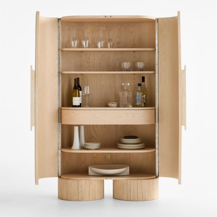 Kahn 41" Ribbed Whitewashed Oak Wood Closed Storage Cabinet