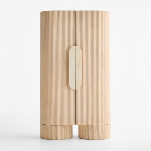 Kahn 41" Ribbed Whitewashed Oak Wood Closed Storage Cabinet