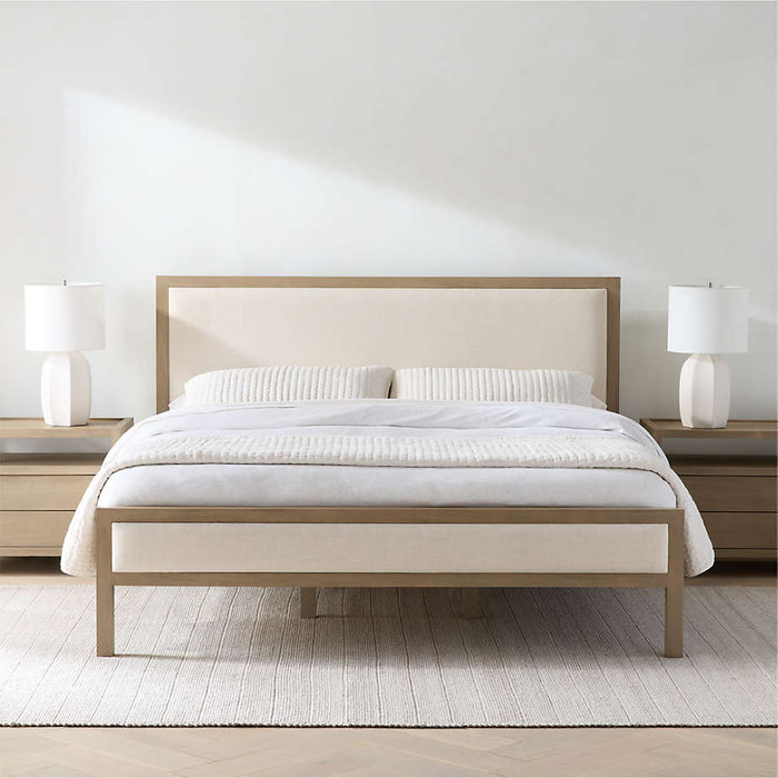 Keane Weathered Natural Wood Upholstered Queen Bed