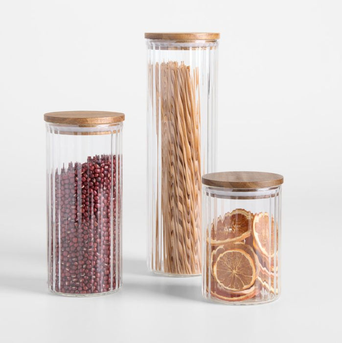 Small Plisse Glass Canister with Wood Lid by Laura Kim