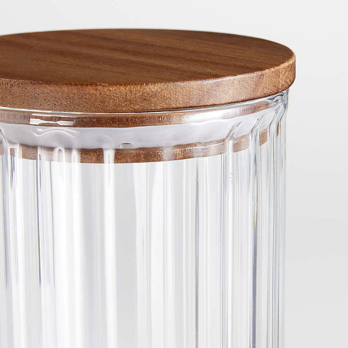 Small Plisse Glass Canister with Wood Lid by Laura Kim