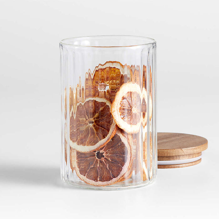 Small Plisse Glass Canister with Wood Lid by Laura Kim