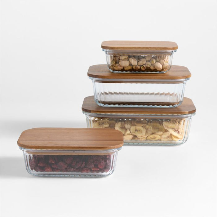 Extra-Large Plisse Glass Rectangular Storage Container with Wood Lid by Laura Kim