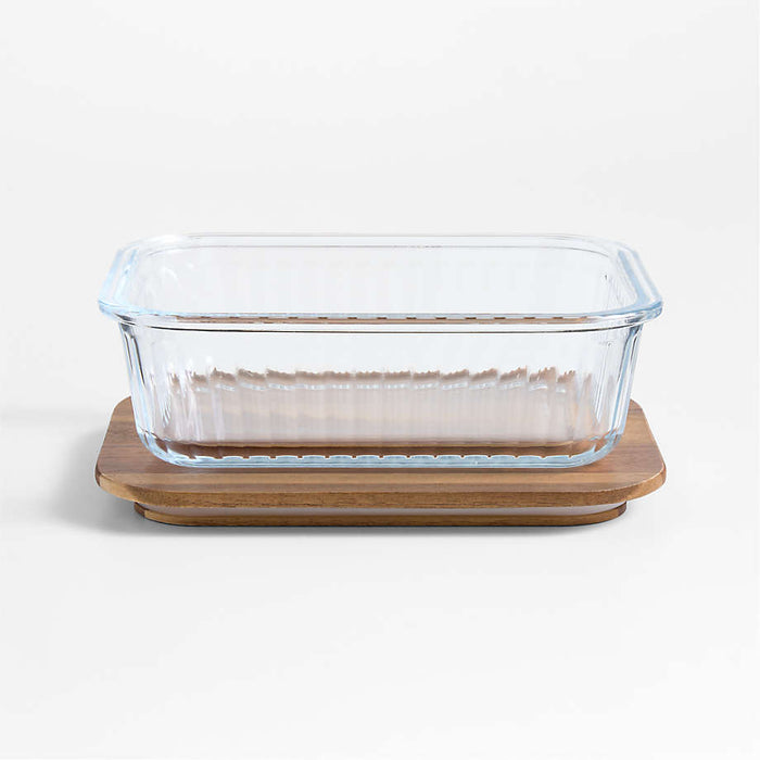 Large Plisse Glass Rectangular Storage Container with Wood Lid by Laura Kim