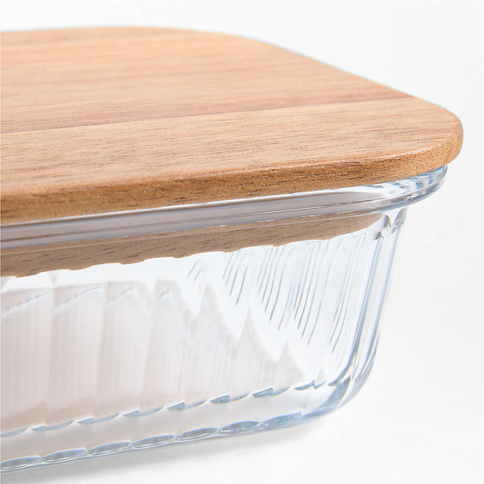 Medium Plisse Glass Rectangular Storage Container with Wood Lid by Laura Kim