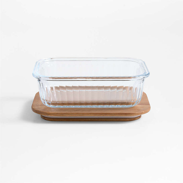 Medium Plisse Glass Rectangular Storage Container with Wood Lid by Laura Kim