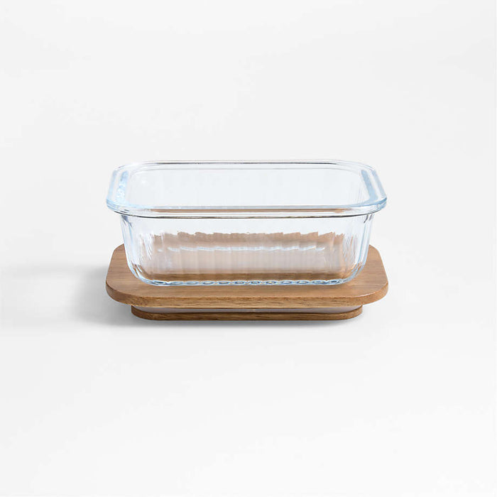 Small Rectangular Storage Containers Small Plisse Glass Rectangular Storage Container with Wood Lid by Laura Kim