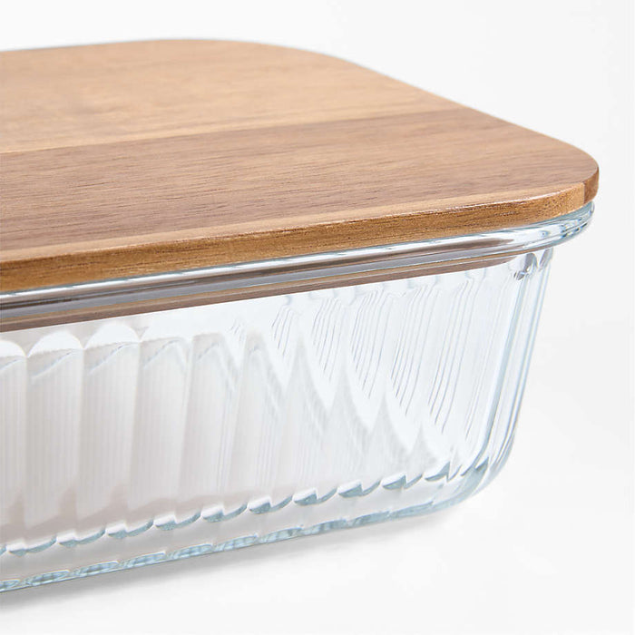 Extra-Large Plisse Glass Rectangular Storage Container with Wood Lid by Laura Kim