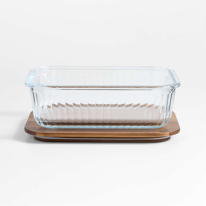 Extra-Large Plisse Glass Rectangular Storage Container with Wood Lid by Laura Kim