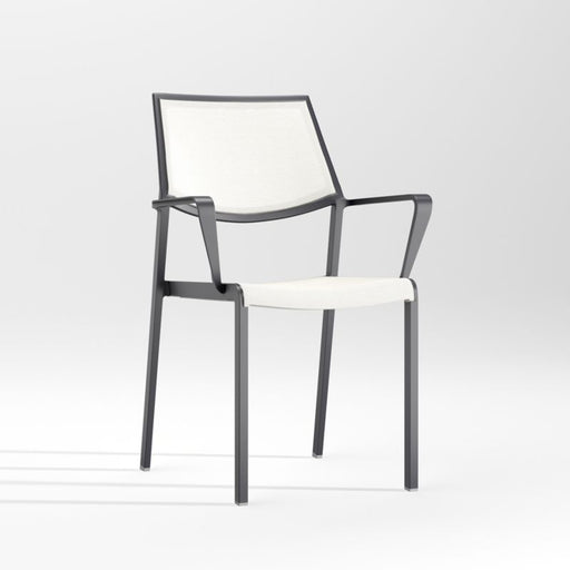 Lanai White Mesh Square Stackable Outdoor Dining Chair with Arms