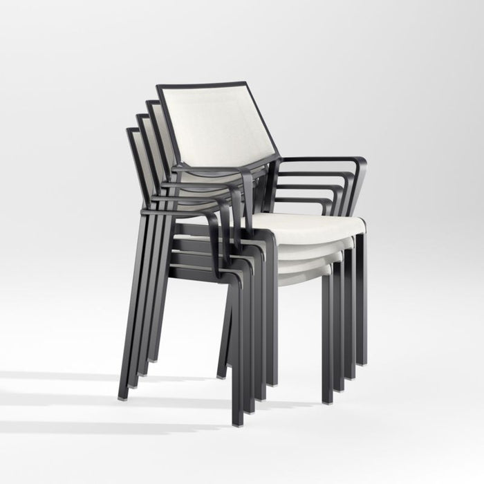 Lanai White Mesh Square Stackable Outdoor Dining Chair with Arms