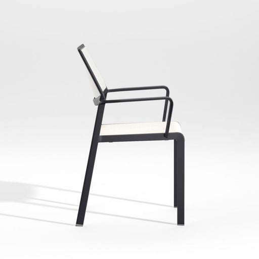 Lanai White Mesh Square Stackable Outdoor Dining Chair with Arms