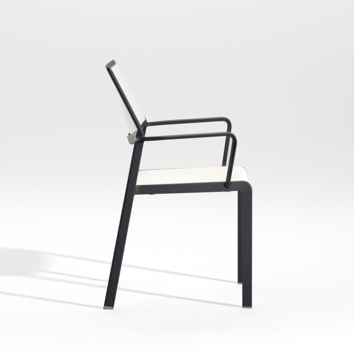 Lanai White Mesh Square Stackable Outdoor Dining Chair with Arms