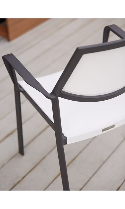 Lanai White Mesh Square Stackable Outdoor Dining Chair with Arms