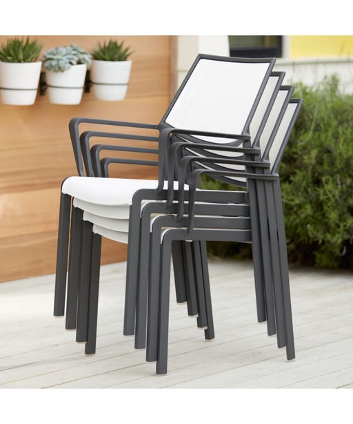 Lanai White Mesh Square Stackable Outdoor Dining Chair with Arms