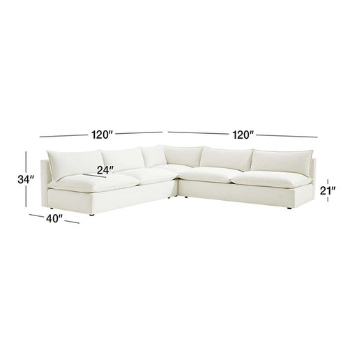 Lotus Deep Modular 3-Piece L-Shaped Armless Sectional Sofa