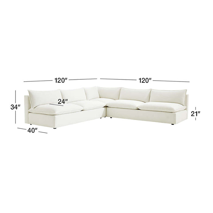 Lotus Deep Modular 3-Piece L-Shaped Armless Sectional Sofa
