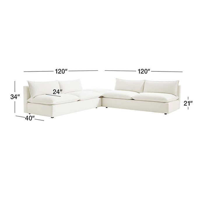 Lotus Deep Modular 3-Piece L-Shaped Armless Sectional Sofa with Ottoman