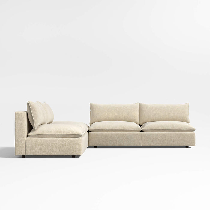 Lotus Deep Modular 3-Piece L-Shaped Armless Sectional Sofa with Ottoman