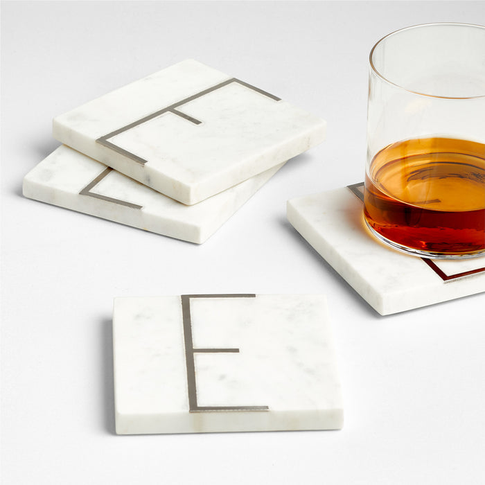 Marble "E" Monogram Coasters, Set of 4