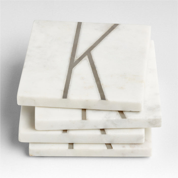 Marble "K" Monogram Coasters, Set of 4