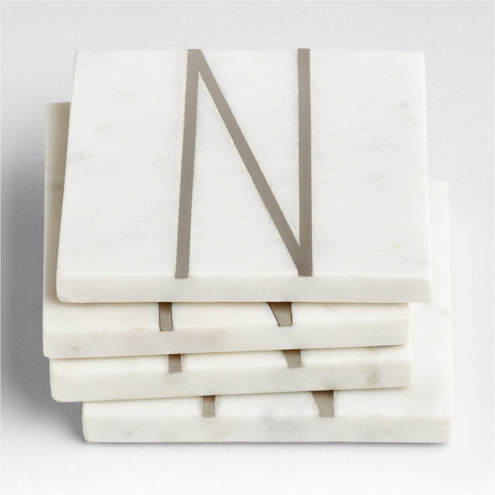 Marble "N" Monogram Coasters, Set of 4