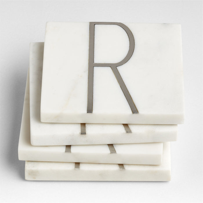 Marble "R" Monogram Coasters, Set of 4