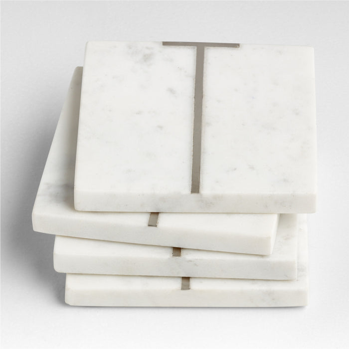 Marble "T" Monogram Coasters, Set of 4