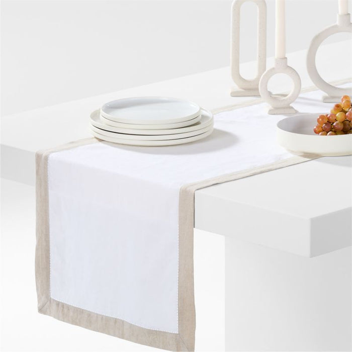Marin 120" Natural and Cream EUROPEAN FLAX -Certified Linen Runner with Hemstitch