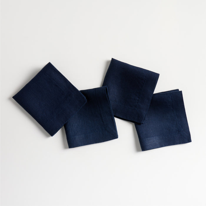 Marin Deep Indigo European Flax ®-Certified Linen Cocktail Napkins, Set of 4