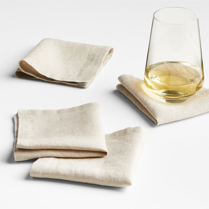 Marin Natural European Flax ®-Certified Linen Cocktail Napkins, Set of 4