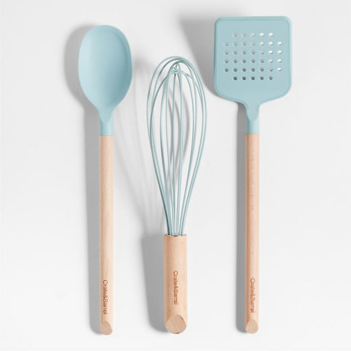 Marin Quiet Blue Silicone and Wood Slotted Turner