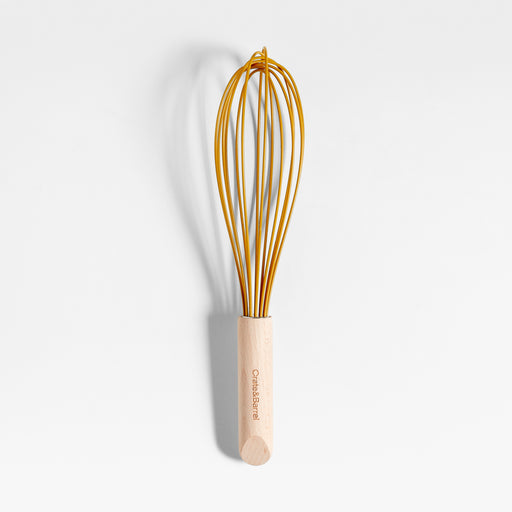 Marin Saffron Yellow Silicone and Wood Whisk
