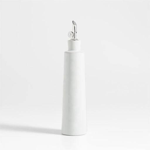 Marin White Stoneware Oil Cruet With Silicone Spout