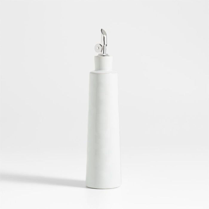 Marin White Stoneware Oil Cruet With Silicone Spout
