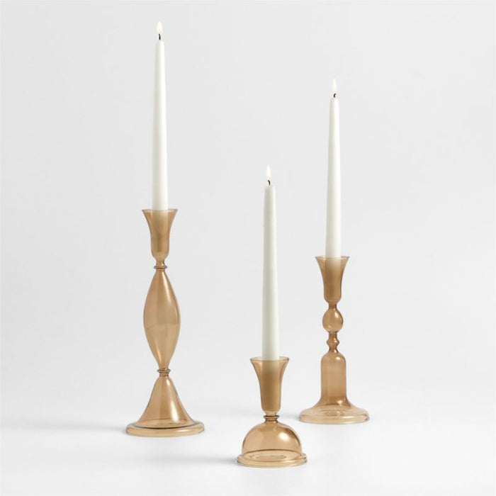Milano Large Amber Glass Taper Candle Holder 12.5"