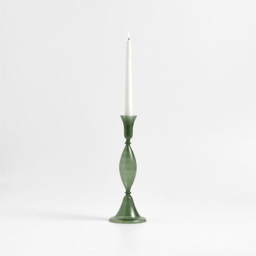 Milano Large Green Glass Taper Candle Holder 12.5"
