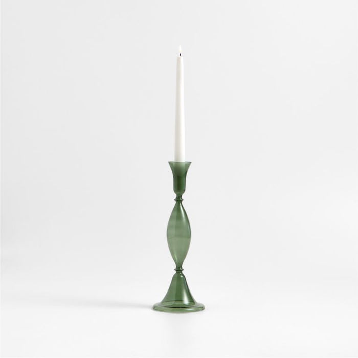 Milano Large Green Glass Taper Candle Holder 12.5"