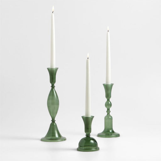 Milano Large Green Glass Taper Candle Holder 12.5"